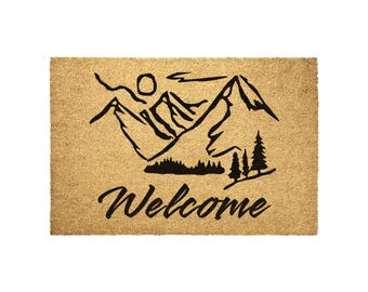 Mountain Welcome Mat | Rustic Outdoor Rug | Cabin Home Decor | Front Door Mat | Nature Lover Gift | Eco-Friendly Doormat