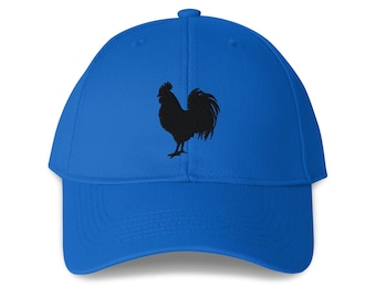 Black Rooster Embroidered Structured 6-Panel Adjustable Baseball Cap