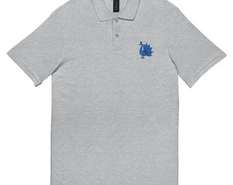 Joyful Blue Peacock Embroidered Unisex Pique Polo Shirt - Stylish and Unique Apparel for Men and Women