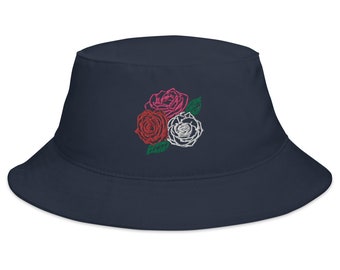 Three Roses Embroidered Bucket Hat