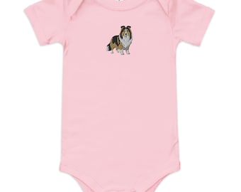 Shetland Sheepdog Embroidered Baby short sleeve one piece