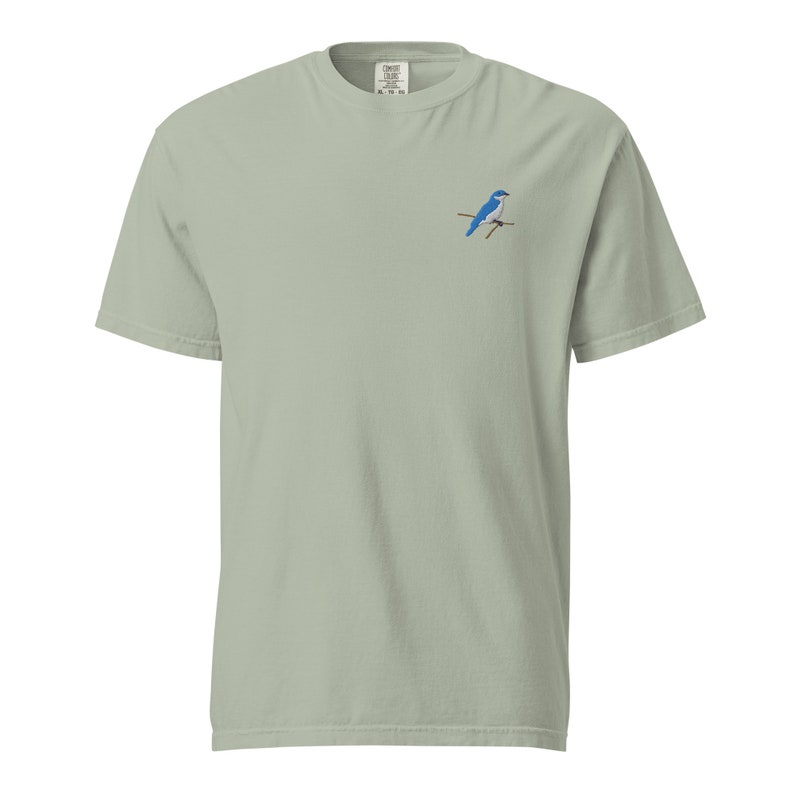 T-shirt Embroidered Blue Bird Unisex Garment Dyed Tee Blue Thrush - Etsy