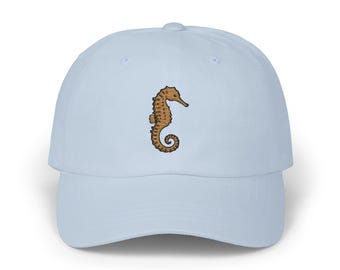 Embroidered Seahorse Classic Cap, Nautical Baseball Hat, Ocean Lover Dad Hat, Beach Vacation Gift, Coastal Theme Cap, Summer Accessories