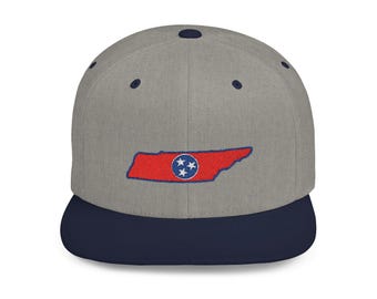 Tennessee State Shaped Flat Bill Snapback Hat, Embroidered, Men's Gift, Dad Gift, Graduation Gift, Tennessee Pride