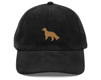 Vintage corduroy cap Embroidered Cocker spaniel Silhouette Unisex Adjustable Hat