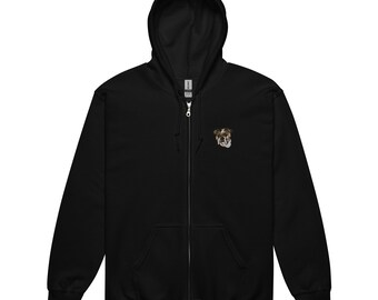 Zip hoodie Embroidered Bulldog Art Design Adult Unisex Hooded Sweatshirt