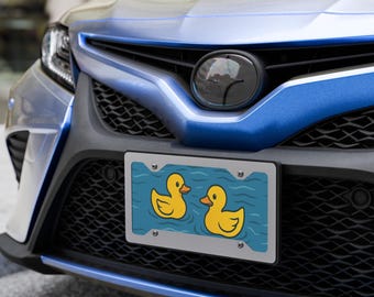 Cute Yellow Ducks Car Vanity License Plate - Swimming Rubber Duck Decoration for Car, Truck & SUV Accessories