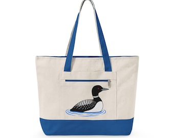 Loon Bird Zippered Canvas Tote | Wildlife Bird Bag