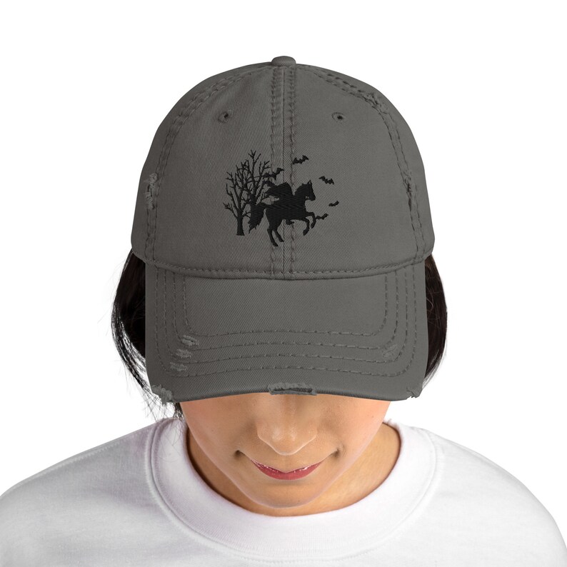 Spooky Headless Horseman Distressed Embroidered Dad Hat