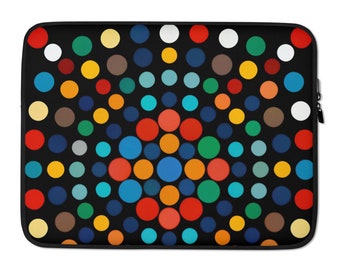 Polka Dots on Black Neoprene Laptop Sleeve - Case for MacBook, Chromebook & More - Cute Durable Padded Cover for Laptops, 13-15 Inch