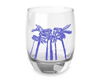 Whiskey Glass Warm Blue Palm Trees