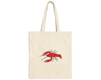 Crawdad Cotton Canvas Tote Bag | Red Crayfish Artwork