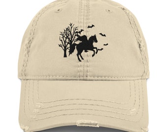 Spooky Headless Horseman Dad Hat - Distressed Embroidered Halloween Cap - Scary Adjustable Vintage Style Baseball Hat