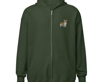 Corgi Embroidered Unisex full zip hoodie