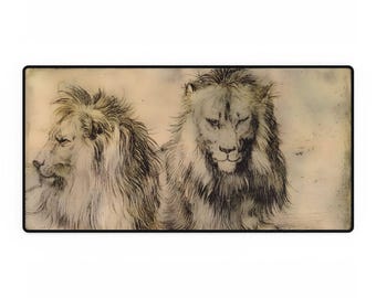 Desk Mats Featuring Albrecht Durer Two Lions Art, Gaming Desk Pad, Artistic Mouse Pad, Office Decor, Lion Lover Gift