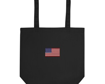 USA Flag Embroidered Tote Bag | Reusable Shopping Tote | Environmentally Friendly Gift for Patriots & Travelers