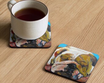 Sleeping Bulldog Coaster | Cute Cork-Back Coasters for Dog Lovers | Unique Home Decor & Gifts | Pet Lover's Must-Have