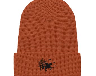 Headless Horseman Waffle Beanie | Cozy Fall Knit Hat | Halloween Costume Accessory | Gift for Her & Him