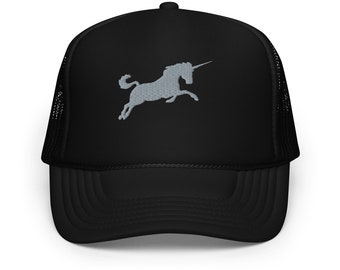 Embroidered Unicorn Trucker Hat: Polyester Foam Cap