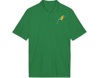 Bienenfresser-Poloshirt mit weißer Vorderseite, Feuchtigkeitstransportierend | Vogel Design