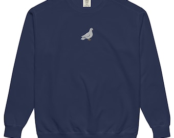 Dove Embroidered Bird Sweatshirt, Unisex Garment-Dyed Top, Cozy Streetwear, Unique Gift for Nature Lovers & Bird Enthusiasts
