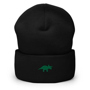 Triceratops Dinosaur Embroidered Beanie - Cute Prehistoric Cuffed Winter Hat for Adults - Fun Dino Accessories