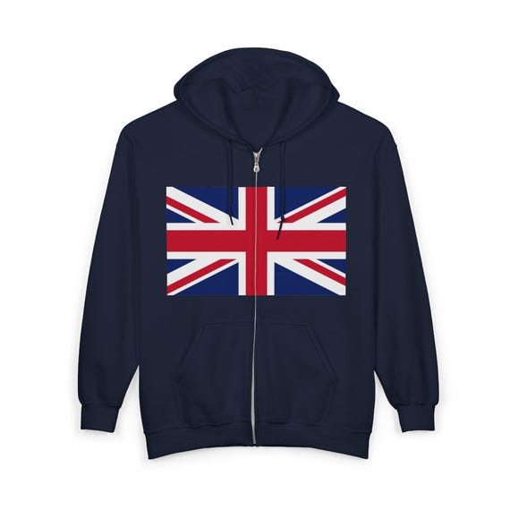 Union Jack Full Zip Hooded Sweatshirt | United Kingdom Flag Zip