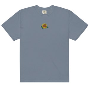 Embroidered Sunflower garment dyed t-shirt