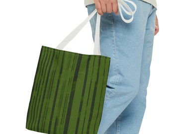 Olive Stripes Tote Bag All Over Print 5 Color Handles Choices
