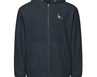 Embroidered Pigeon Full Zip Hoodie - Fleece Streetwear