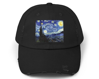 Starry Night Baseball Cap: Van Gogh Art, Distressed Vintage Style
