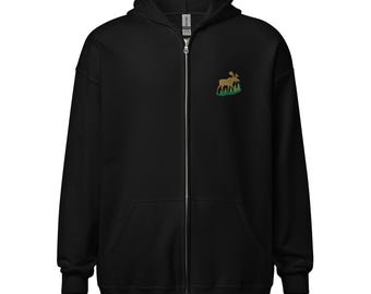 Moose Embroidered Unisex heavy zip hoodie