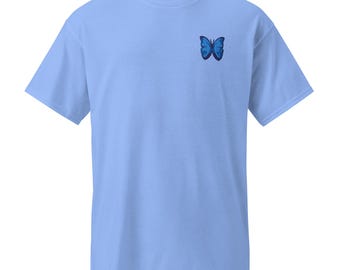 Embroidered Blue Butterfly T-Shirt | Moisture Wicking Athletic Tee for Women & Men | Unique Gift | Summer Activewear