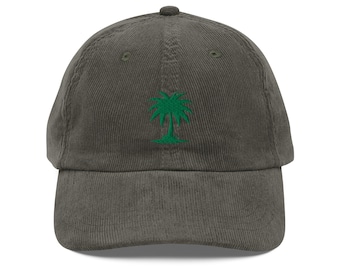 Palm Tree Embroidered Vintage Corduroy Cap | Beach Style Hat, Adjustable, Retro Fashion Accessory, Unisex Summer Attire