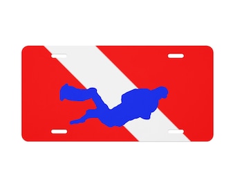Scuba Diver License Plate – Dive Flag Design with Bold Diver Silhouette Vanity license plate