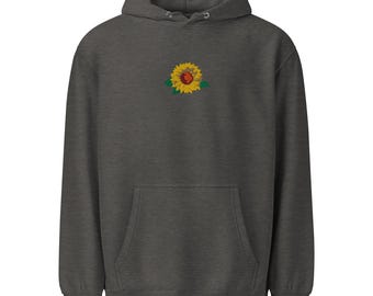 Embroidered Sunflower Pullover Hoodie, Cottagecore Botanical Gift