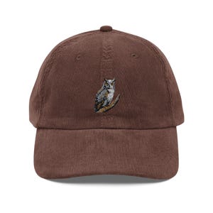 Great Horned Owl Cap Vintage Embroidered Corduroy Hat for Nature Lovers and Wildlife Fans