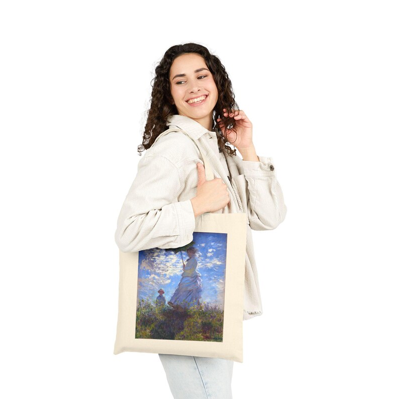 Bolsa de lona de algodón «Mujer con sombrilla» de Monet: un regalo para los amantes del arte imagen 4