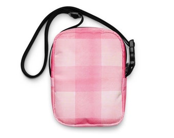 Pink Gingham Crossbody Bag - Stylish Utility Purse for Everyday Use, Perfect Travel & Commute Accessory