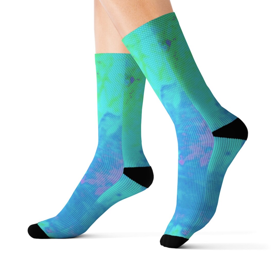 Cushioned Socks Green Aqua Abstract Original Art Design Unisex Adult - Etsy
