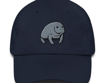 Manatee Embroidered Hat - Cute Ocean Animal Baseball Cap, Adjustable Cotton Dad Hat for Outdoors & Gifts