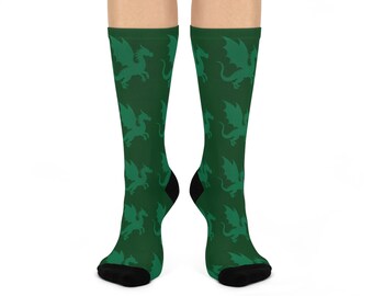 Green Dragon Fantasy Cushioned Crew Socks | Dragon Illustration, One Size