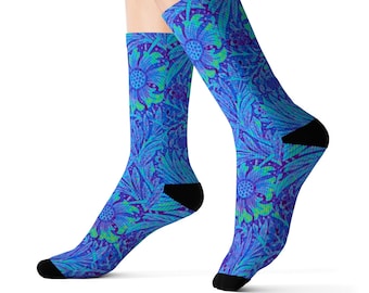 Blue Floral Socks | Cozy Art Inspired Socks | Handmade Gift, Boho Chic Daily Wear, Trendy Sock Collection by DonWillisJrArt