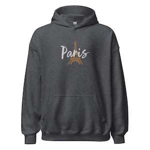 Paris Eiffel Tower Hoodie, Embroidered Unisex Sweatshirt, Cozy Parisian Style Pullover, Gift for Travelers, Soft & Comfortable