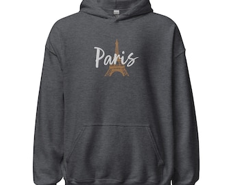 Paris Eiffel Tower Hoodie, Embroidered Unisex Sweatshirt, Cozy Parisian Style Pullover, Gift for Travelers, Soft & Comfortable