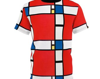 Composition 2 Mondrian Inspired Tee, Unisex Graphic T-Shirt, Artistic Cut & Sew Shirt, Modern Abstract Print Top, Geometric Pattern Clothing
