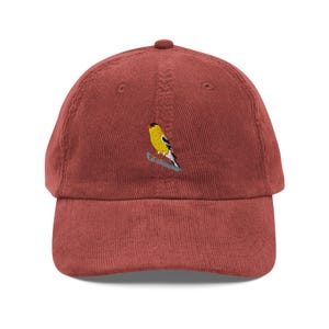Casquette de pinson d'Amérique, chapeau vintage en velours côtelé brodé d'oiseaux pour les amoureux de la nature et les ornithologues amateurs, idée cadeau unique