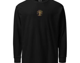 Embroidered Yggdrasil Inspired Tree of Life Garment-dyed heavyweight long-sleeve shirt