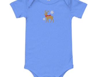 Reindeer and Snow Embroidered Baby short sleeve one piece