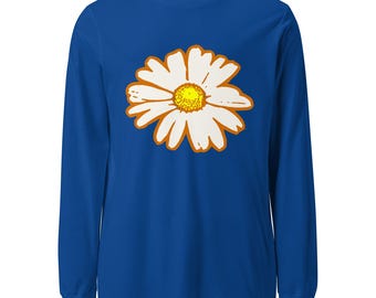 White Daisy Unisex Long Sleeve Tee - Floral Graphic Shirt, Casual Comfort, Soft Cotton, All Sizes, Unique Gift Idea